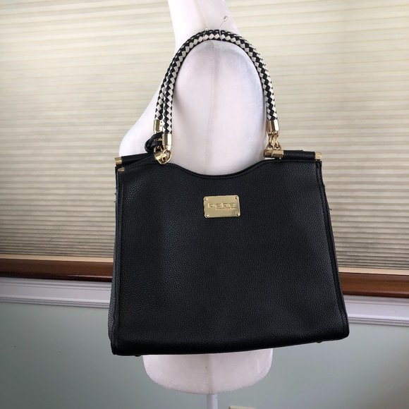 BeBe Black Faux Pebbled Faux Leather Natalie Satchel / Handbag Quiet Luxury - Picture 1 of 16